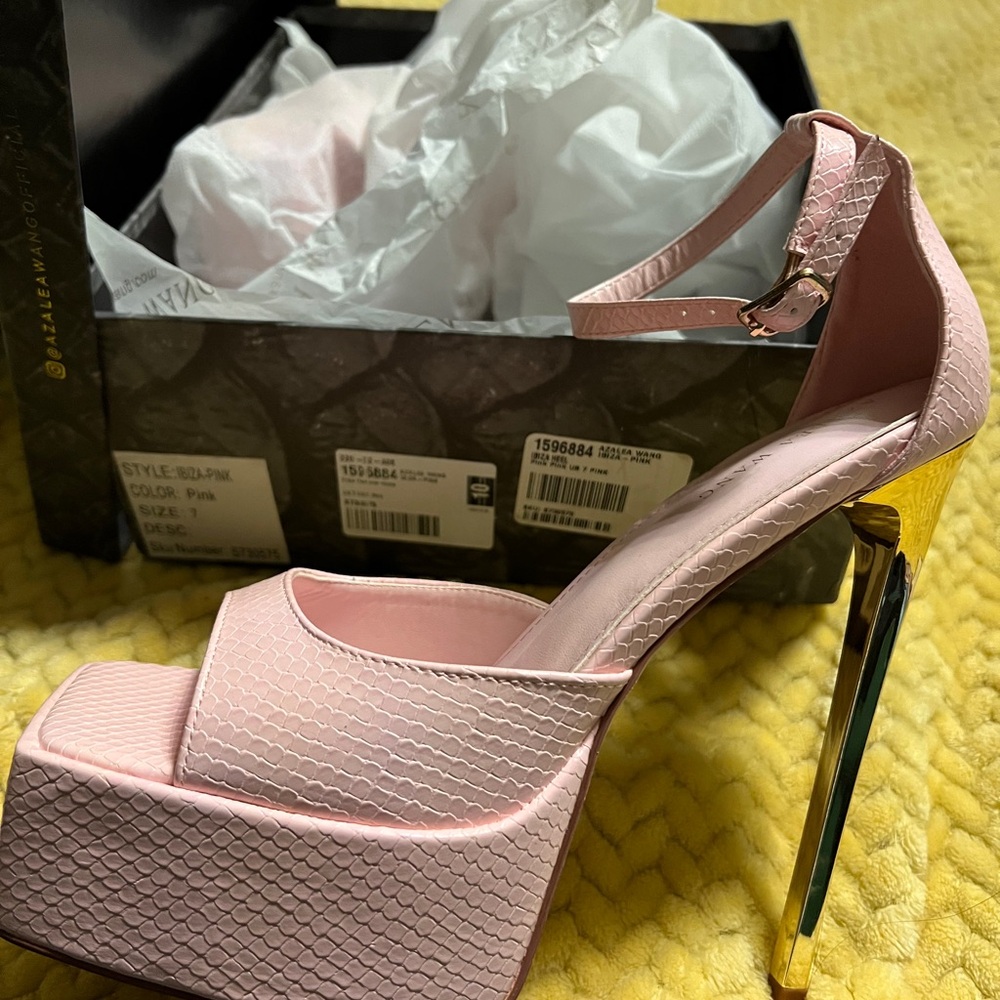 Pink Platform Heels with Gold Accents